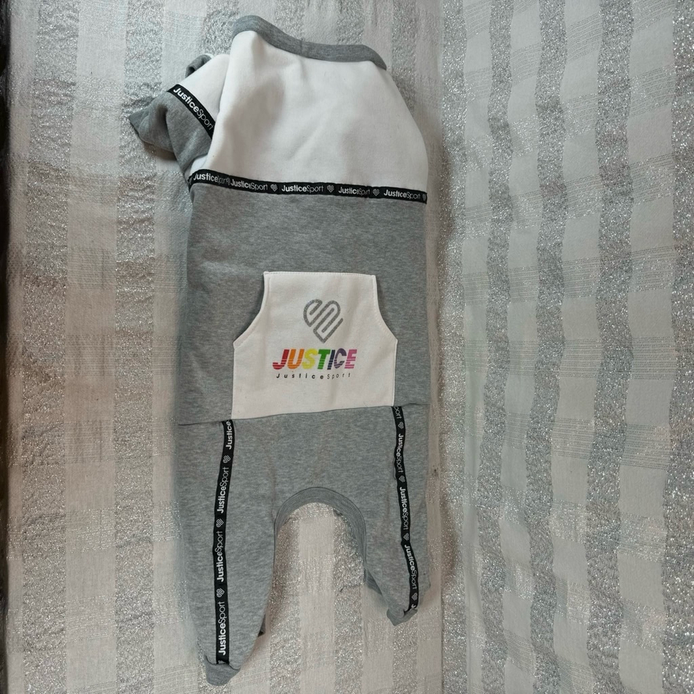 Justice Gray & White Jumpsuit Pet Apparel Dog | Size Large